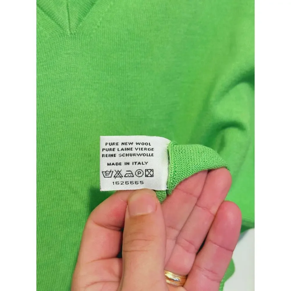 Vintage Marbas Mens V-Neck Merino Wool Sweater Small Green Preppy Ivy Classic